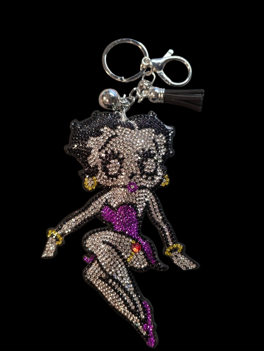 Betty Boop Crystal Keychain Charm - Purple & Black